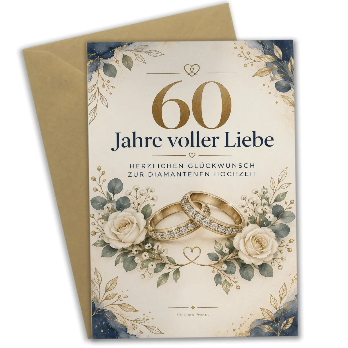 Elegante Grußkarte zur Diamantenen Hochzeit mit Diamantringen