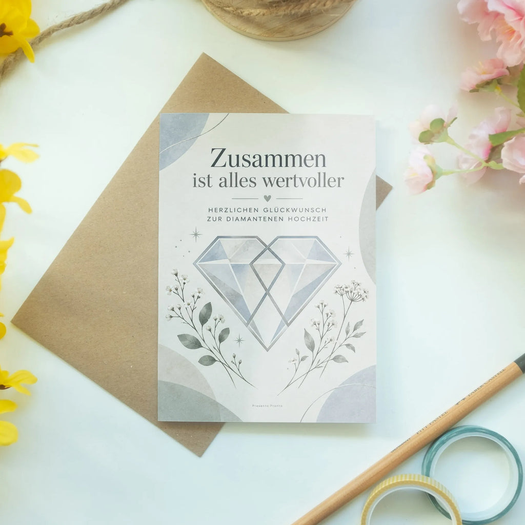 Elegante Grußkarte zur Diamantenen Hochzeit mit Wildblumen|p:2017158|h:708e6298a1b239b1616706138371d2db