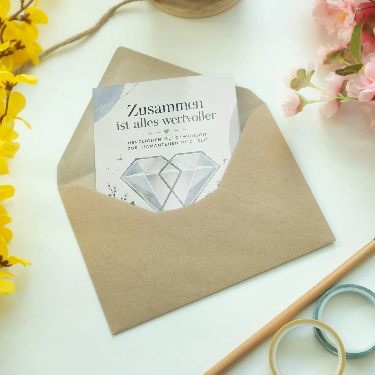 Elegante Grußkarte zur Diamantenen Hochzeit mit Wildblumen