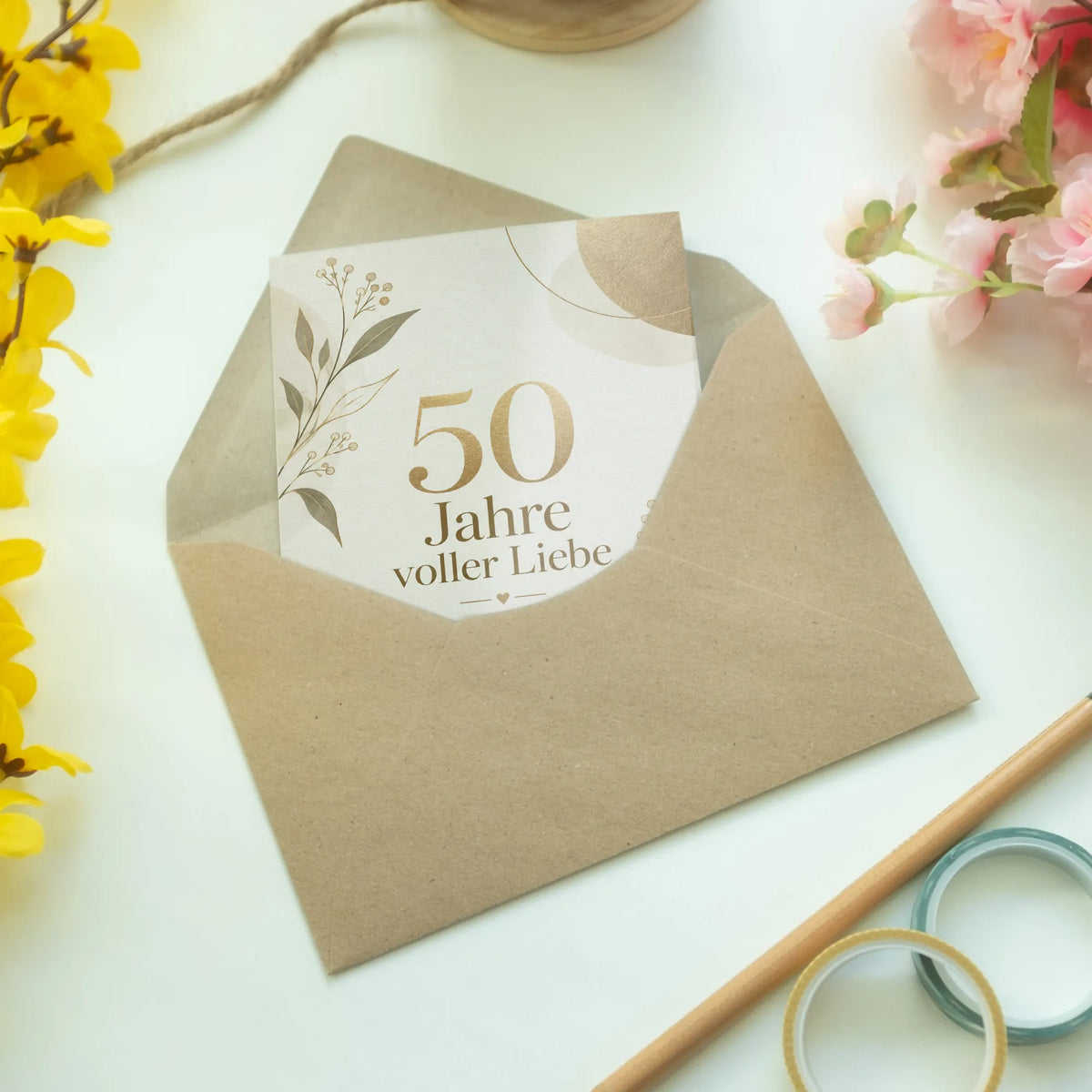 Elegante Glückwunschkarte zur Goldenen Hochzeit in Ecru und Gold