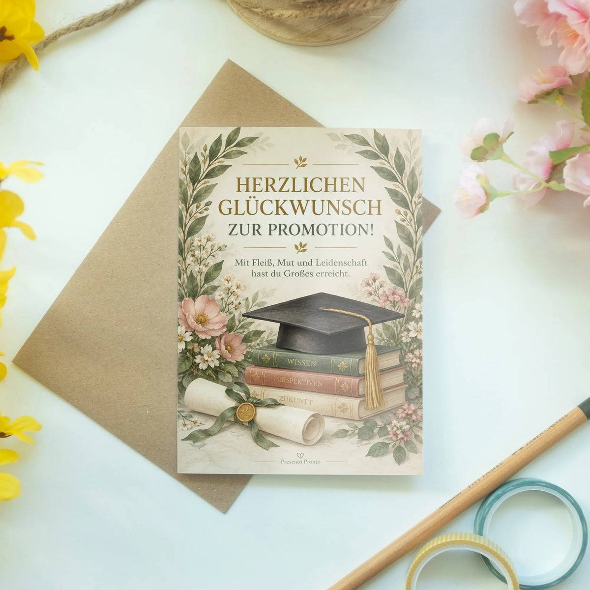 Herzliche Glückwunschkarte zur Promotion mit Lorbeerzweig