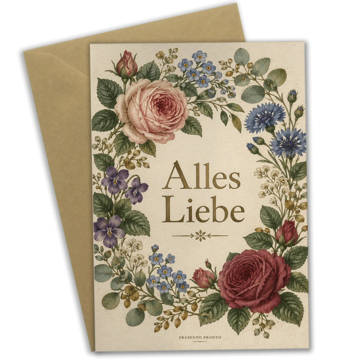 Elegante Klappkarte mit Blumen für liebe Grüße