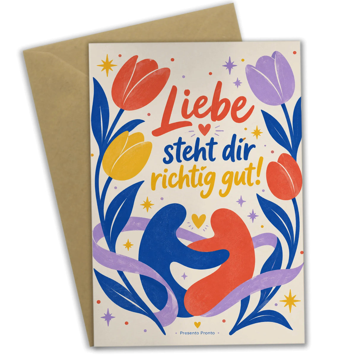 Fröhliche Grußkarte für die Liebe mit Tulpen