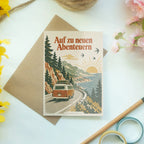 Abenteuerlustige Grußkarte zur Reise mit Vintage Reisebus|p:2017202|h:cbc4e6c909798d082755ee17cf67cc43