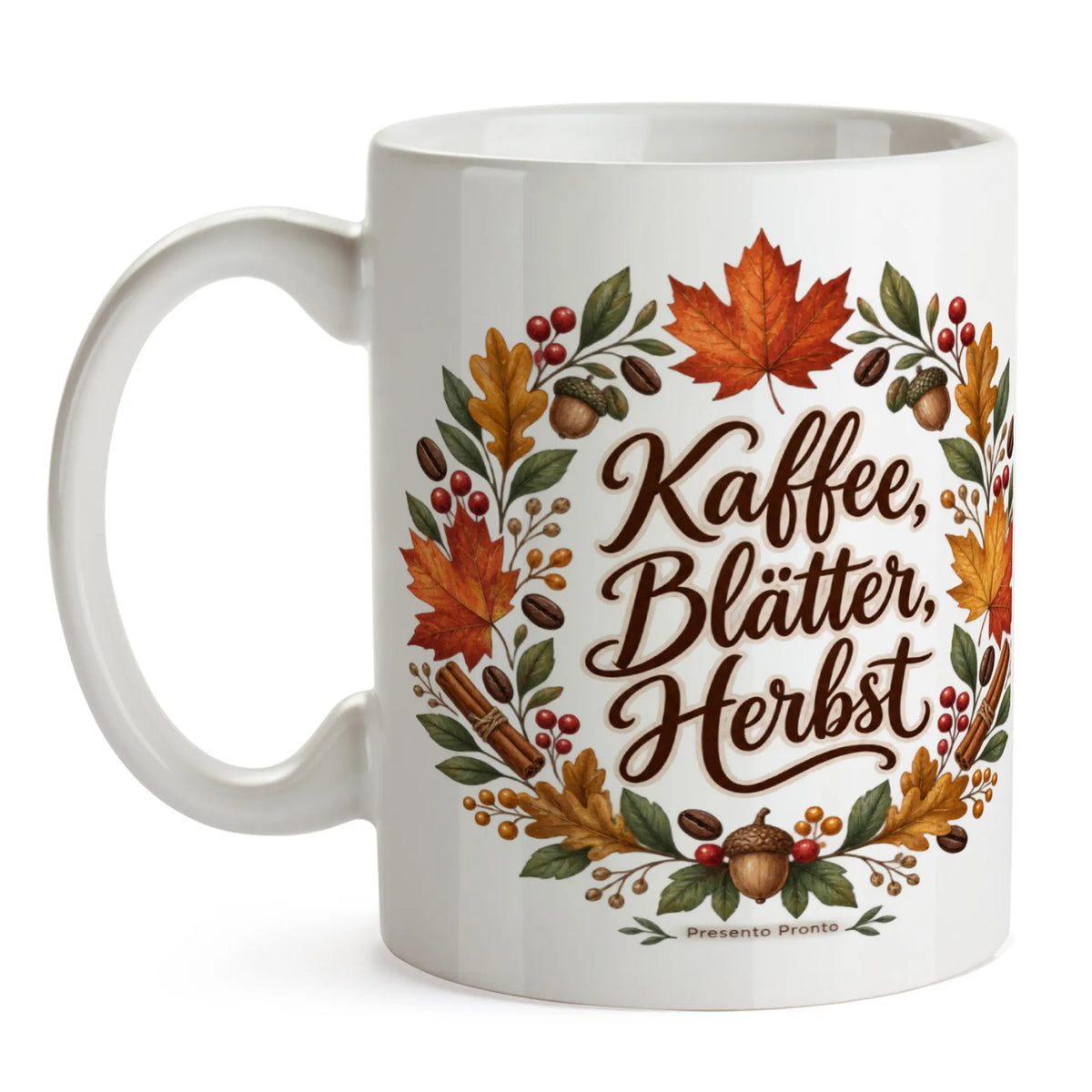Gemütliche Herbsttasse mit Blätterkranz