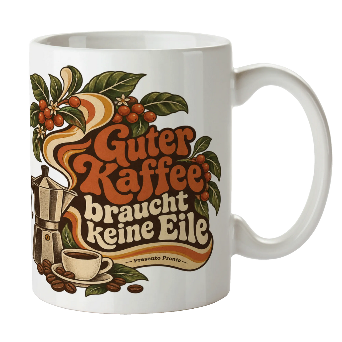 Nostalgische Vintage Tasse für Kaffeeliebhaber mit Mokkatopf