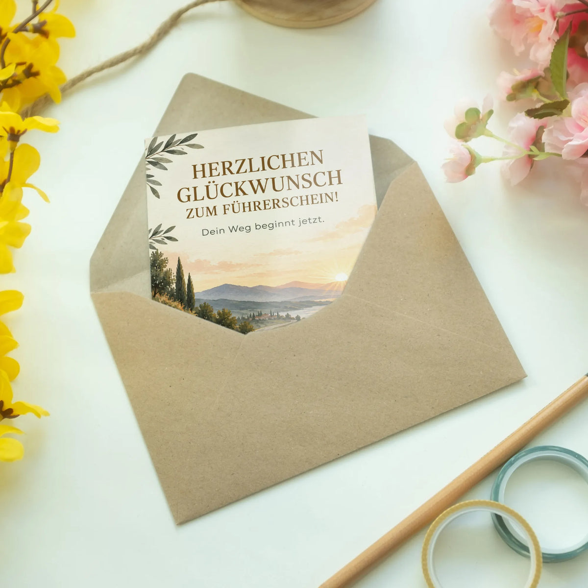 Elegante Glückwunschkarte zum Führerschein mit kleinem Auto