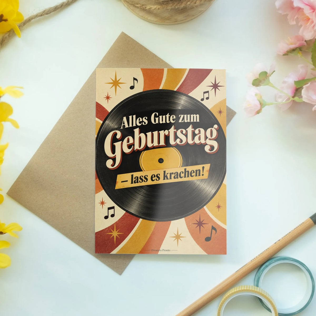 Lustige Grußkarte Musik zum Geburtstag mit Schallplatte