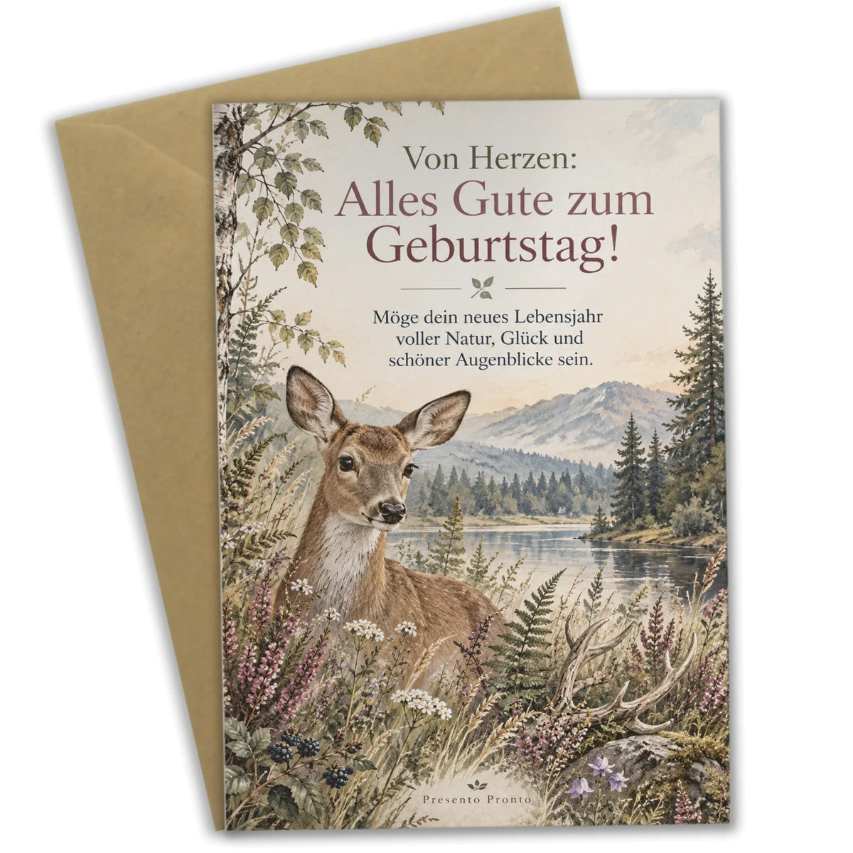 Elegante Geburtstagskarte für Jäger mit Reh