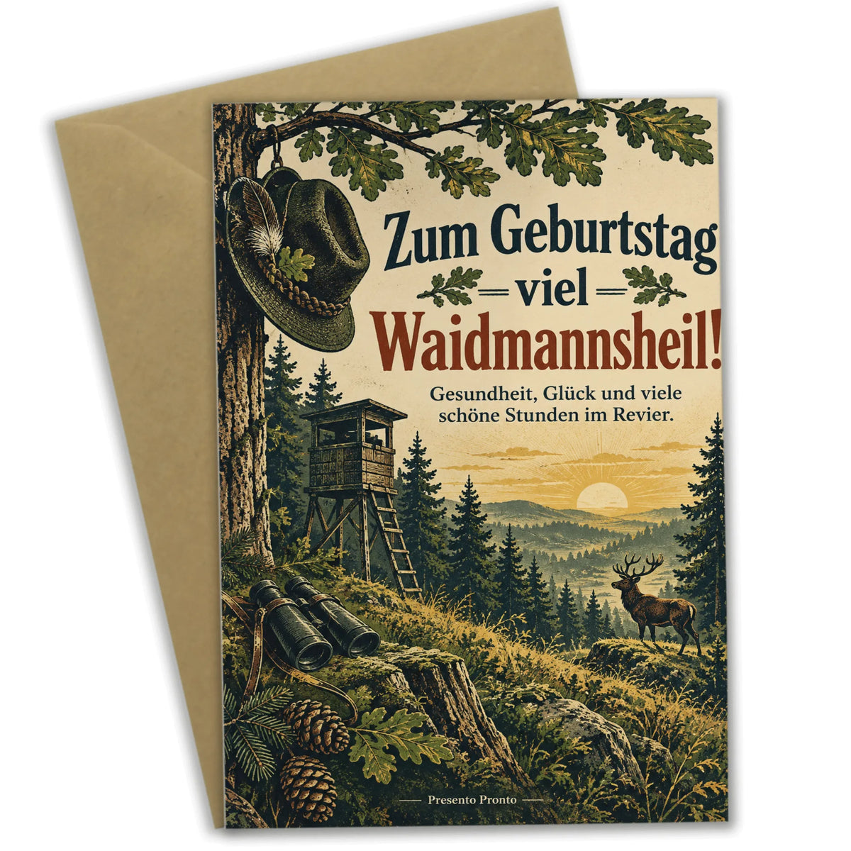 Traditionelle Geburtstagskarte für Jäger mit Hirsch