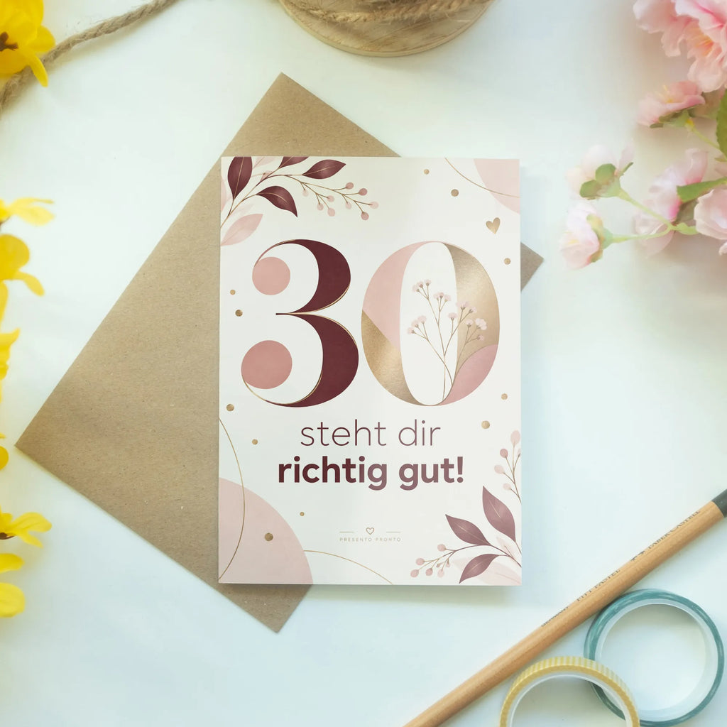 Elegante Geburtstagskarte zum 30. für Frauen mit Zahl 30|p:2017246|h:0877e1657086a9e477edd38160a5cd83