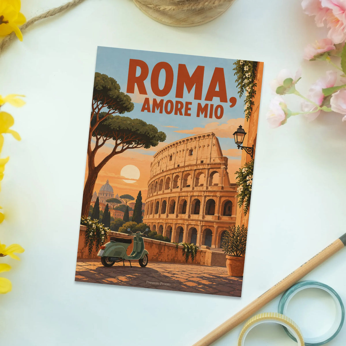 Romantische Postkarte aus Rom für Italienfans mit Kolosseum
