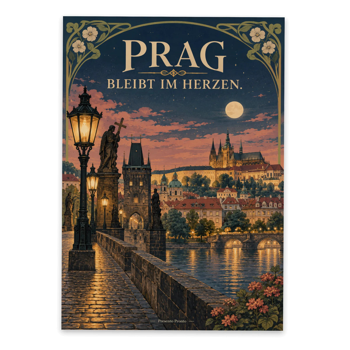 Nostalgische Postkarte aus Prag für Reisegrüße mit Karlsbrücke