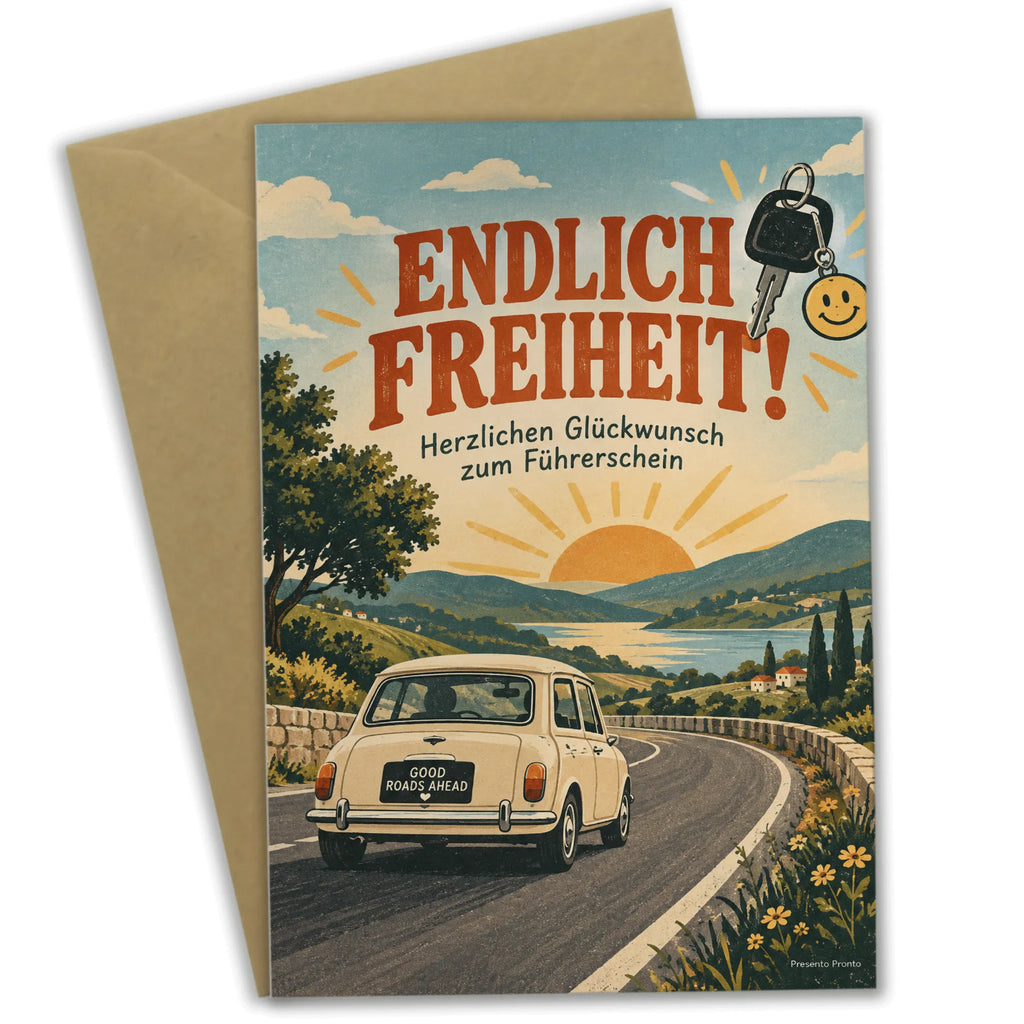 Fröhliche Glückwunschkarte zum Führerschein mit Retro-Auto|p:2017260|h:f25bb8731a8c0b4c0d06e5c11a7410e7