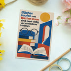 Lustige Postkarte für Buchliebhaber mit Lesebrille|p:2017261|h:29a481888ceda17059bcc863dc8a3439