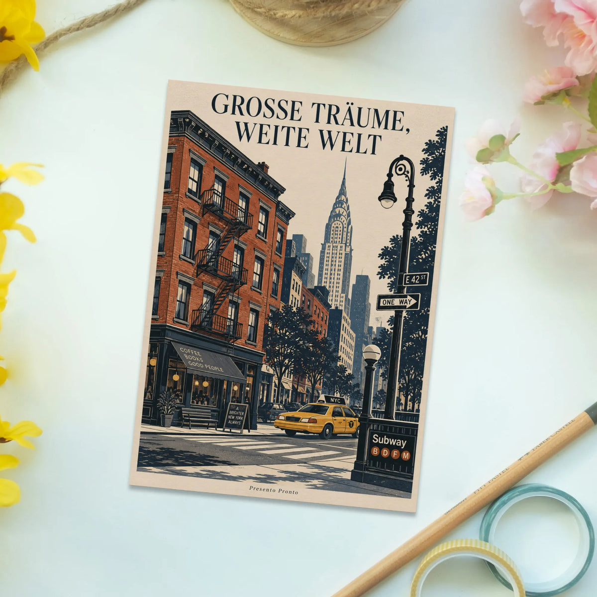 Inspirierende Postkarte USA für Reisende mit Taxi