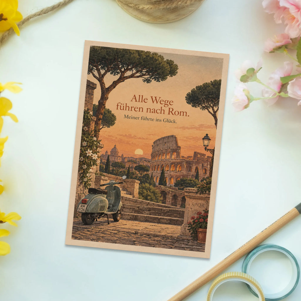Romantische Postkarte für Romliebhaber mit Kolosseum und Vespa|p:2017266|h:2d6e733cf5a37fd6627e353192f665d7