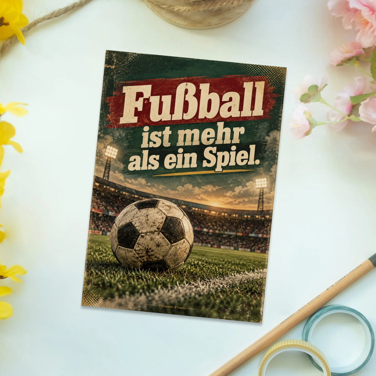 Emotionale Postkarte für Fußballfans mit Lederfußball