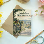 Elegante Glückwunschkarte mit Fahrrad und Wildblumen|p:2017276|h:3ad2f1283e6e53bce52b765c9c256d32