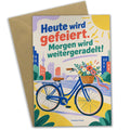 Lustige Glückwunschkarte für Radfahrer mit Stadtfahrrad
