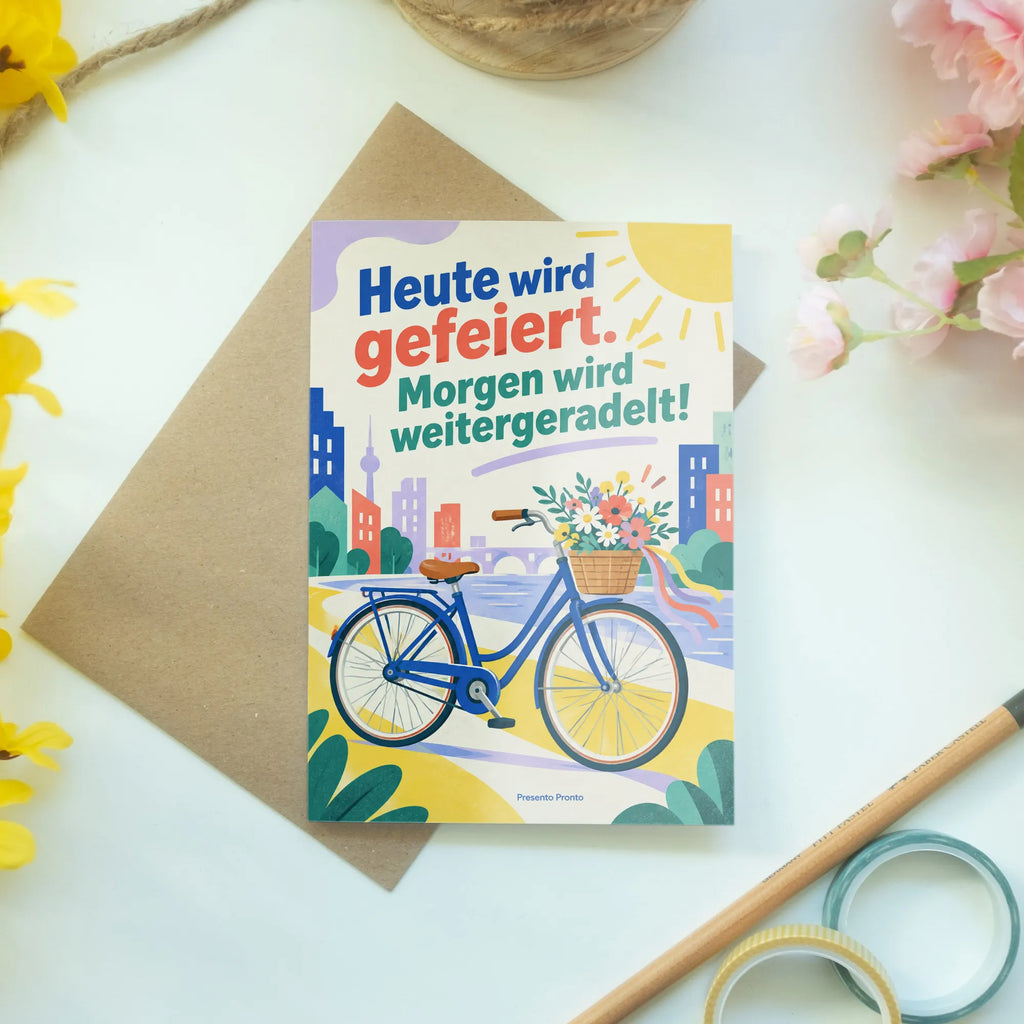 Lustige Glückwunschkarte für Radfahrer mit Stadtfahrrad|p:2017279|h:f883b696eee9b44ea7afaae8759ea192