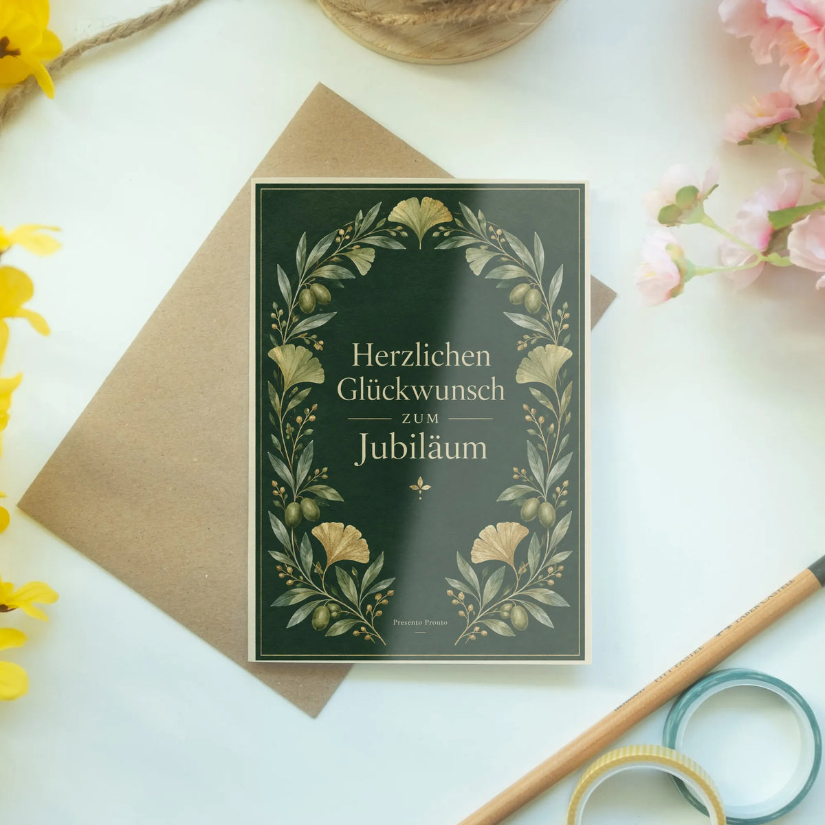 Elegante Glückwunschkarte zum Jubiläum mit Olivenzweig