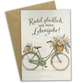 Fröhliche Glückwunschkarte mit Fahrrad für Radfans zum Geburtstag