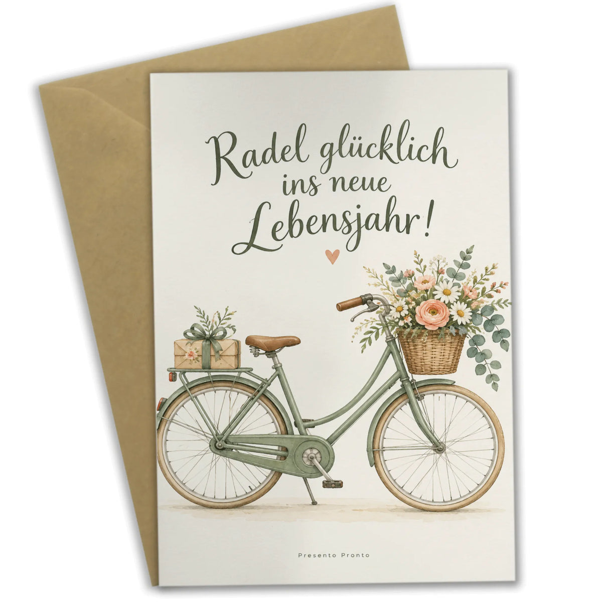 Fröhliche Glückwunschkarte mit Fahrrad für Radfans zum Geburtstag
