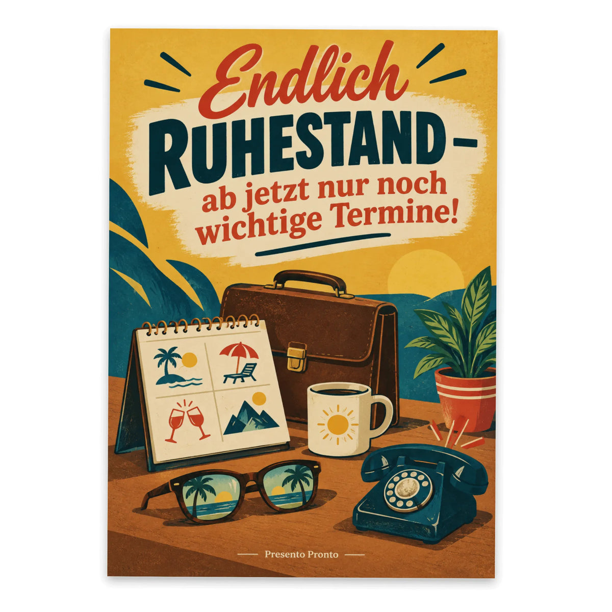 Lustige Grußkarte zum Ruhestand mit Aktentasche