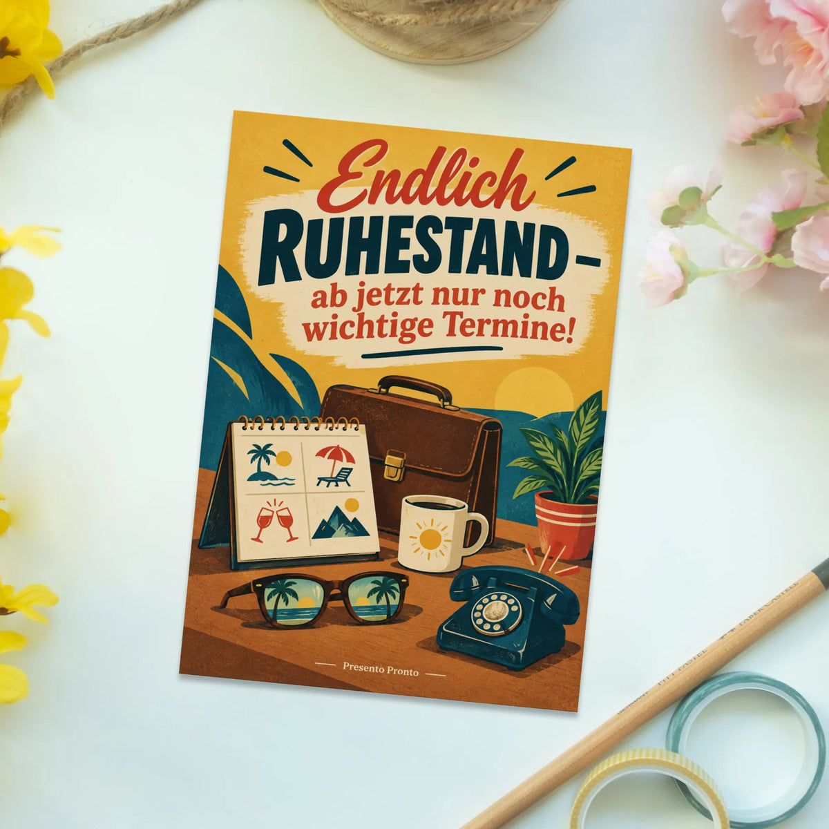 Lustige Grußkarte zum Ruhestand mit Aktentasche