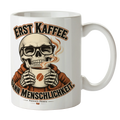 Lustige Totenkopf-Tasse mit Brille für Morgenmuffel