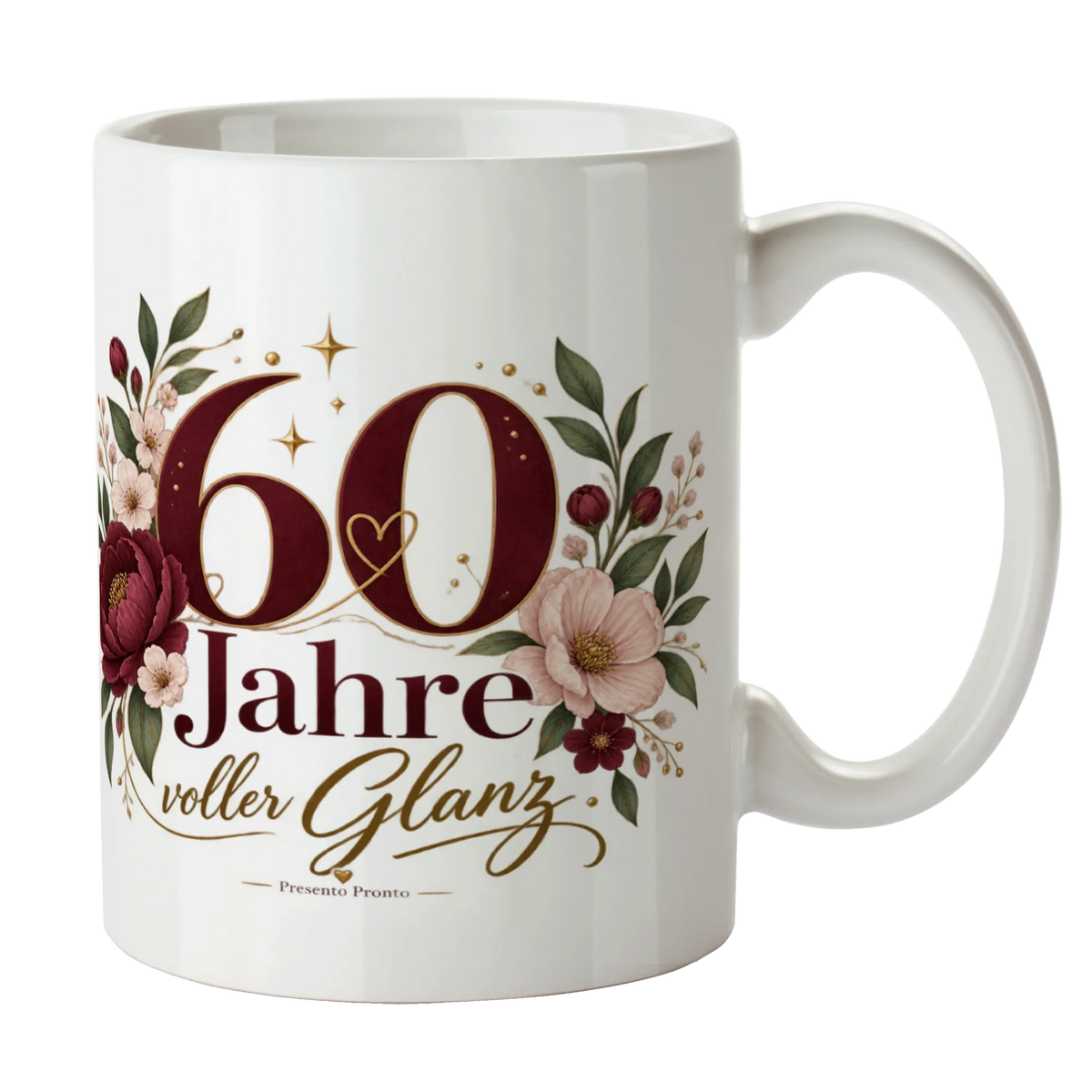 Elegante Tasse zum 60. Geburtstag für Frauen mit Blumen