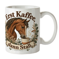 Lustige Kaffeetasse für Pferdefans mit Warmblutpferd