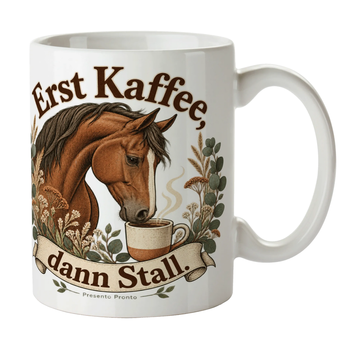 Lustige Kaffeetasse für Pferdefans mit Warmblutpferd