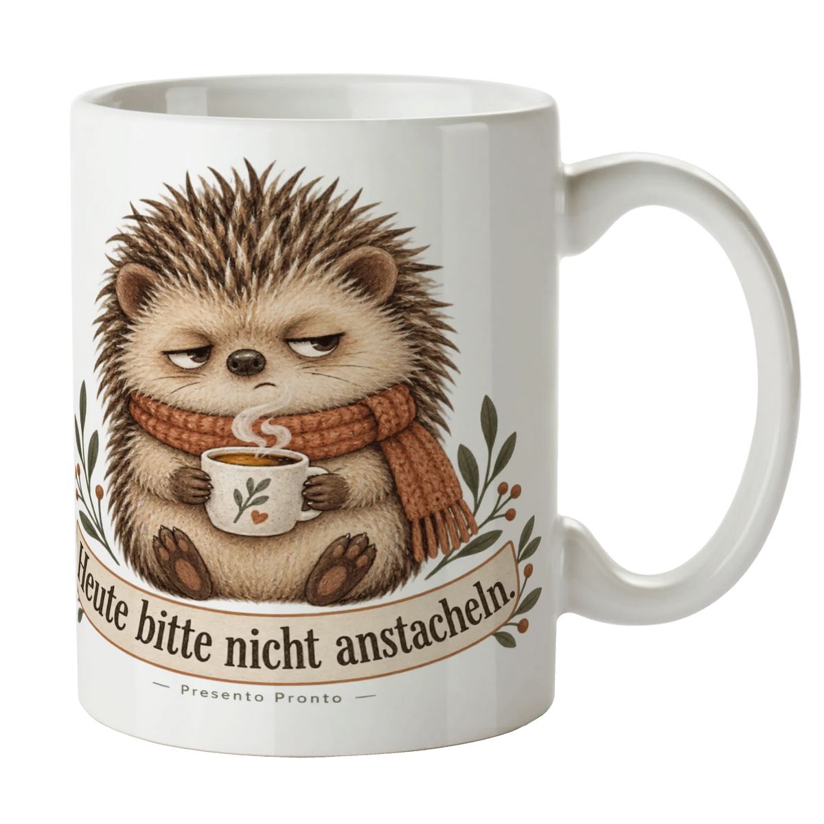Lustige Igel Tasse für Morgenmuffel mit Schal