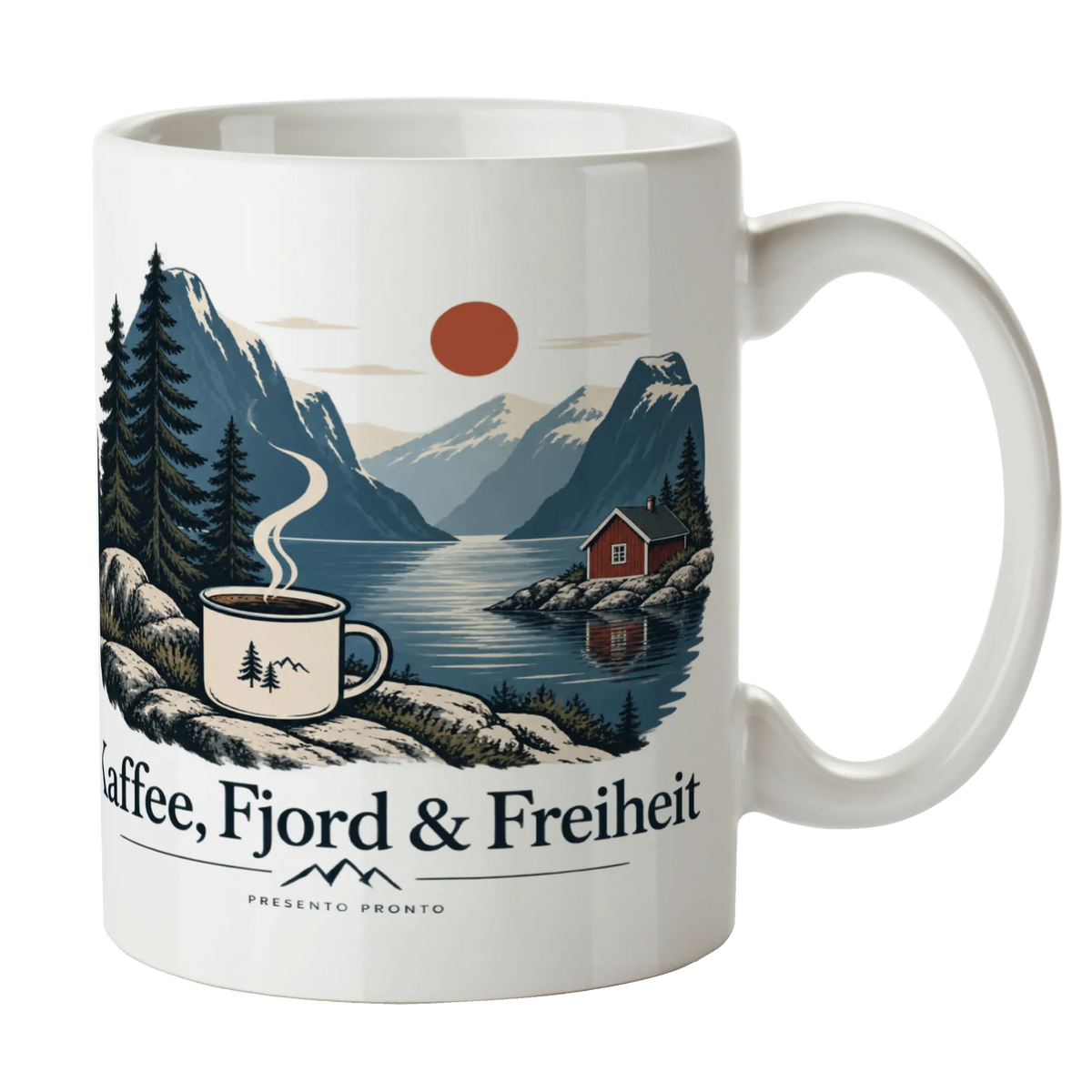 Gemütliche Kaffeetasse für Norwegen-Fans mit Fjordlandschaft