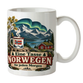 Nostalgische Kaffeetasse für Norwegenfans mit Berghütte