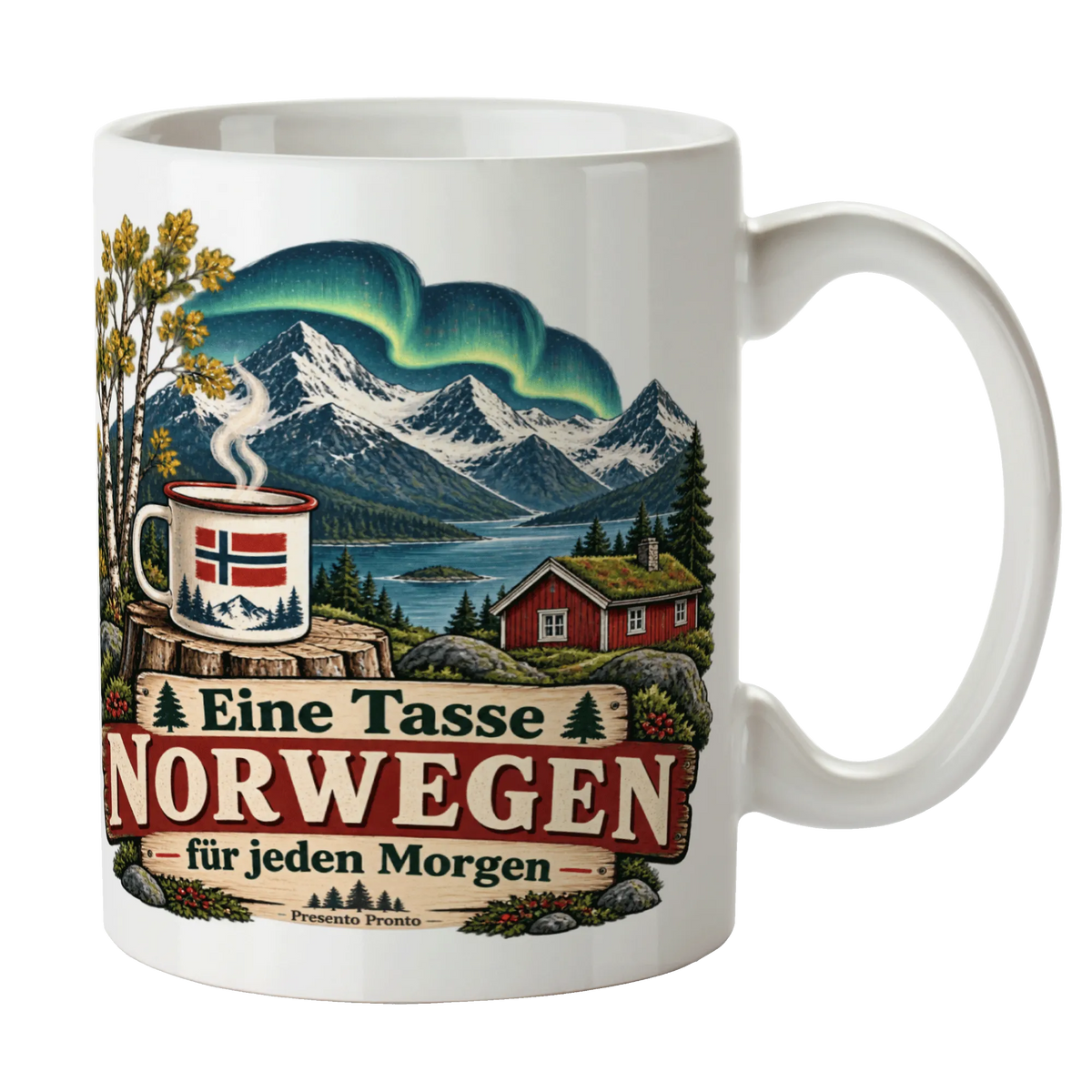Nostalgische Kaffeetasse für Norwegenfans mit Berghütte
