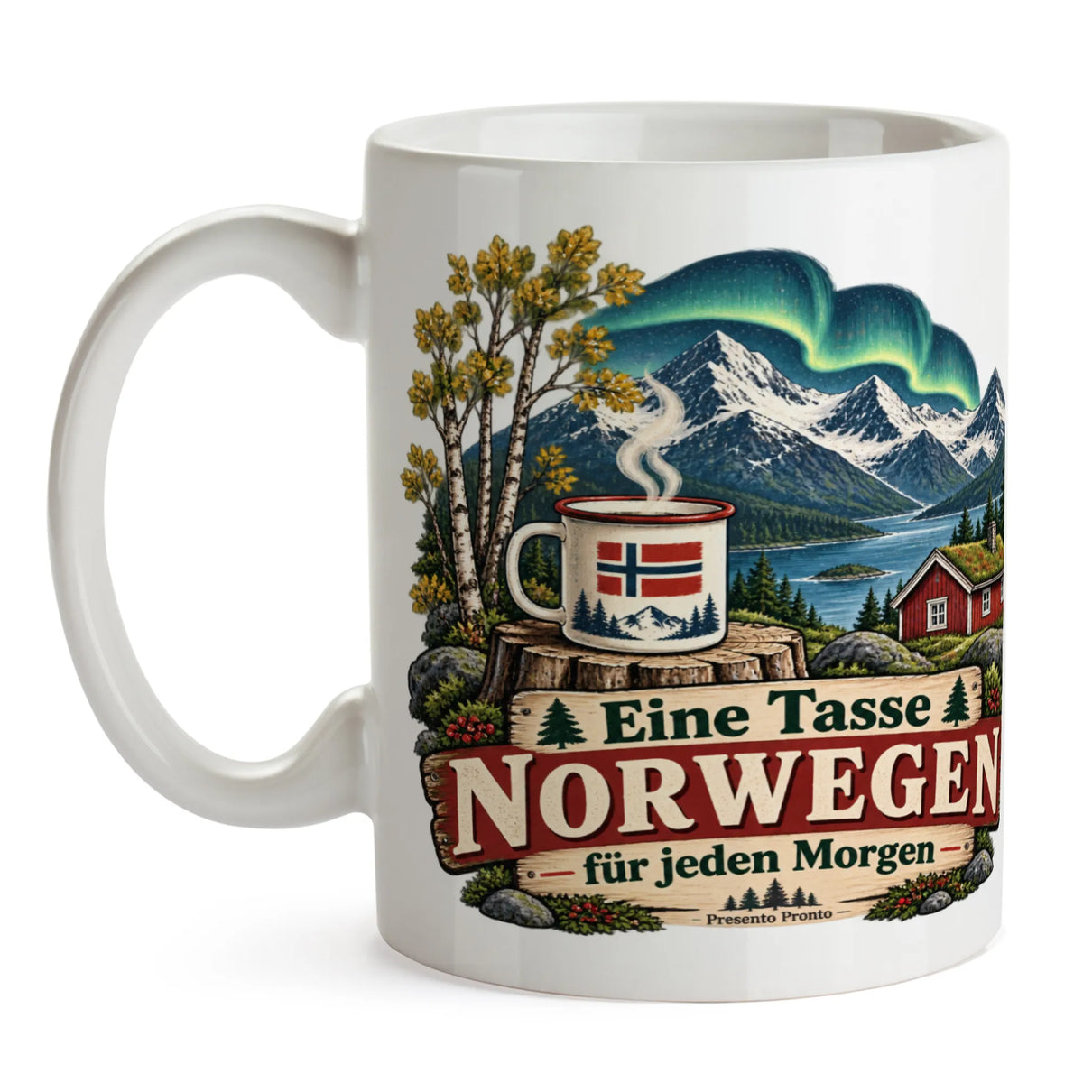 Nostalgische Kaffeetasse für Norwegenfans mit Berghütte