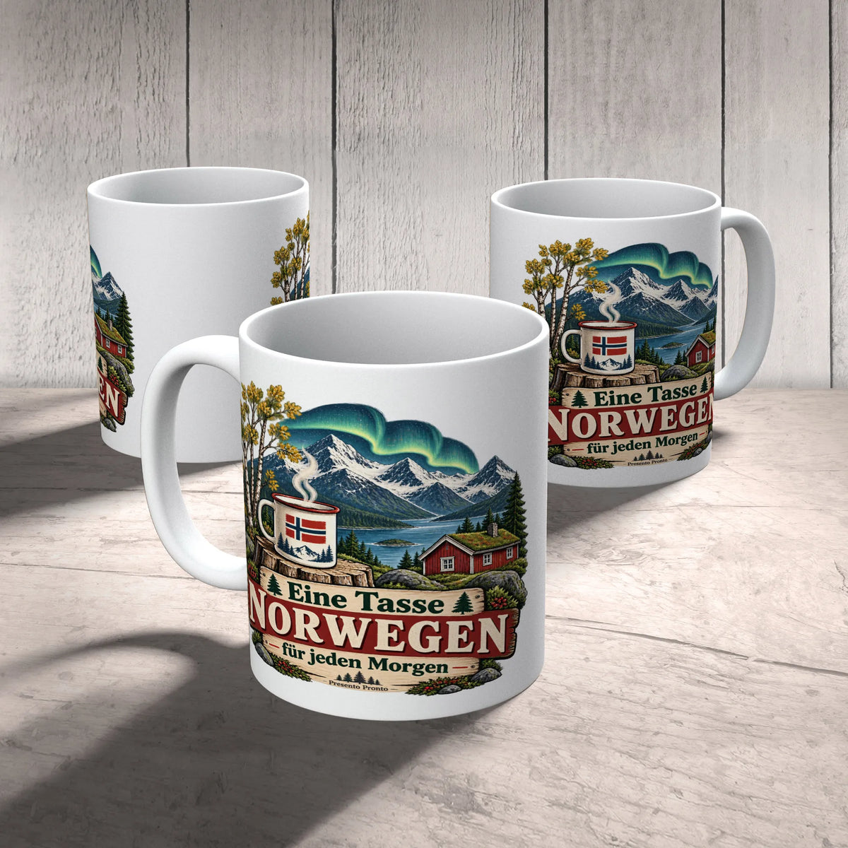 Nostalgische Kaffeetasse für Norwegenfans mit Berghütte