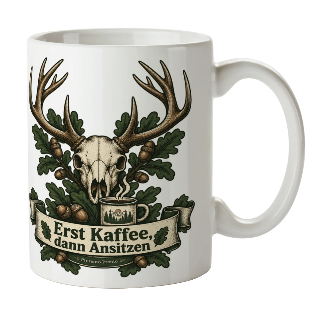 Lustige Kaffeetasse für Jäger mit Hirschschädel und Geweih|p:2017316|h:4596e73ed6c0b03eb6237a5473453ae8