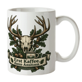 Lustige Kaffeetasse für Jäger mit Hirschschädel und Geweih