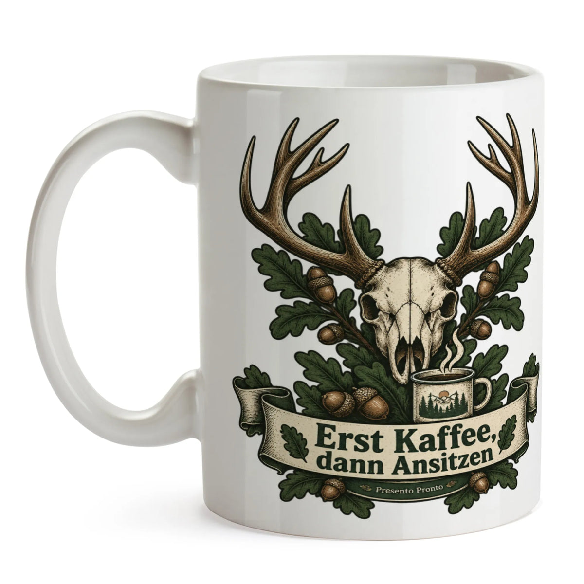 Lustige Kaffeetasse für Jäger mit Hirschschädel und Geweih