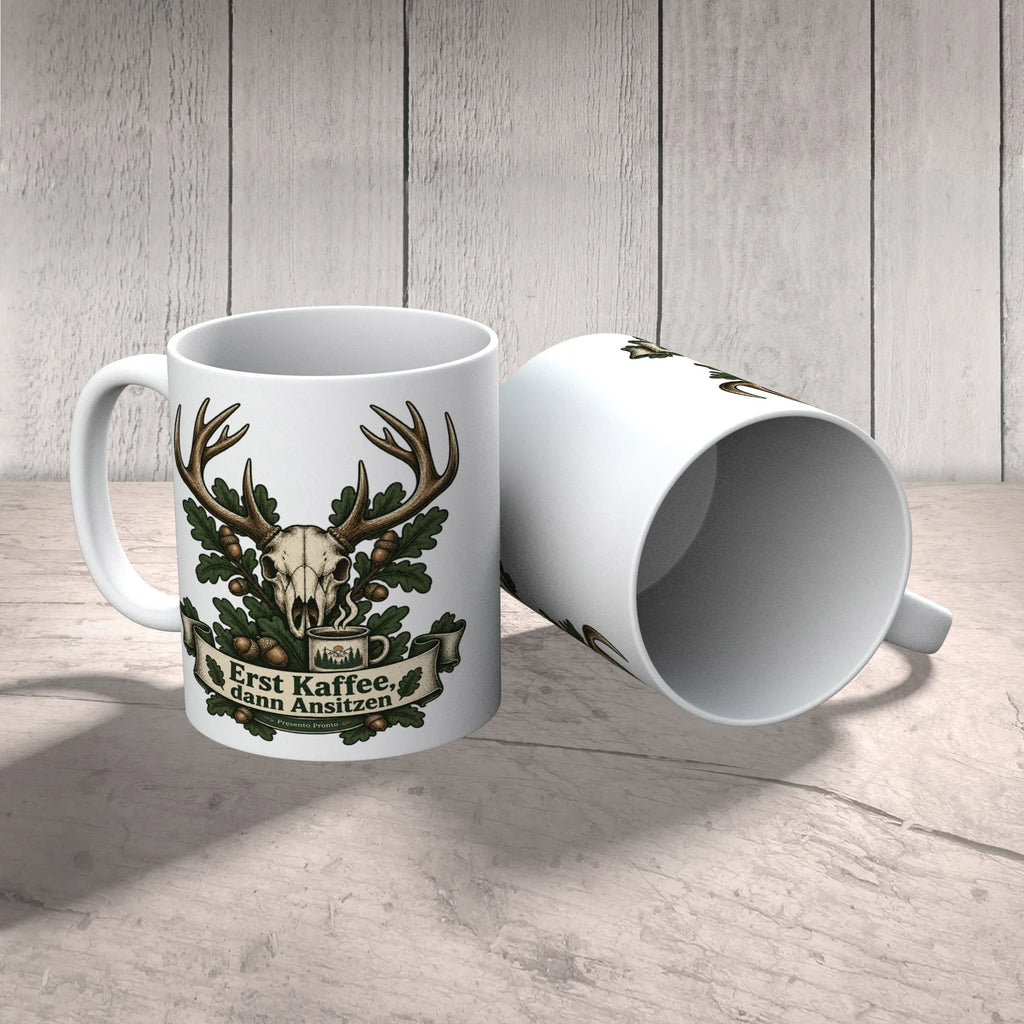 Lustige Kaffeetasse für Jäger mit Hirschschädel und Geweih|p:2017316|h:d841230bd347f474c87851e1bcad5264