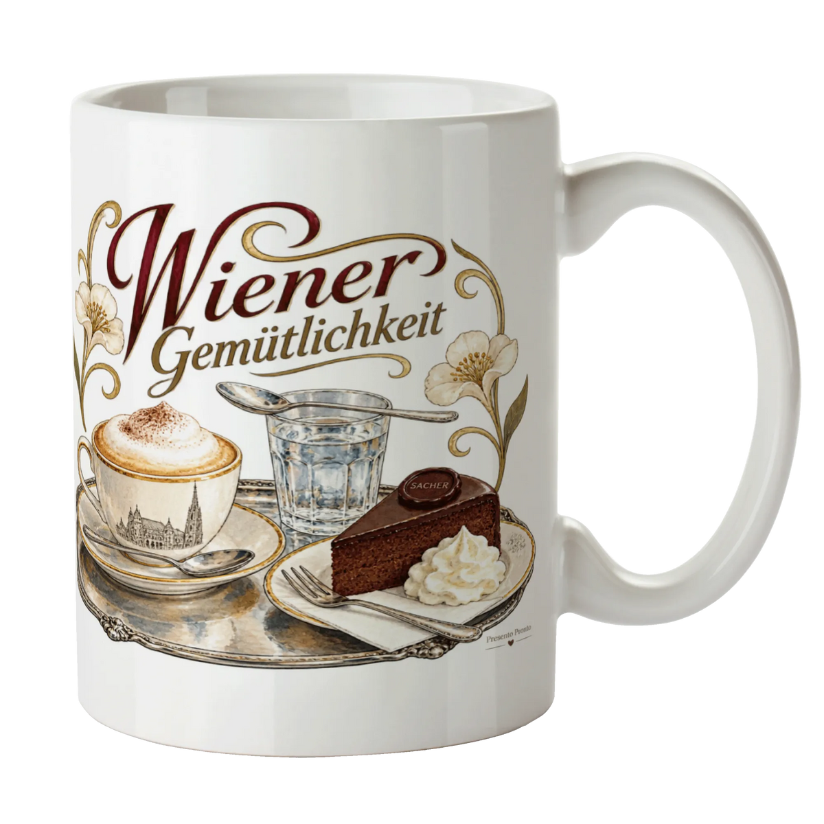 Elegante Österreich Souvenir Tasse mit Sachertorte für Wienliebhaber