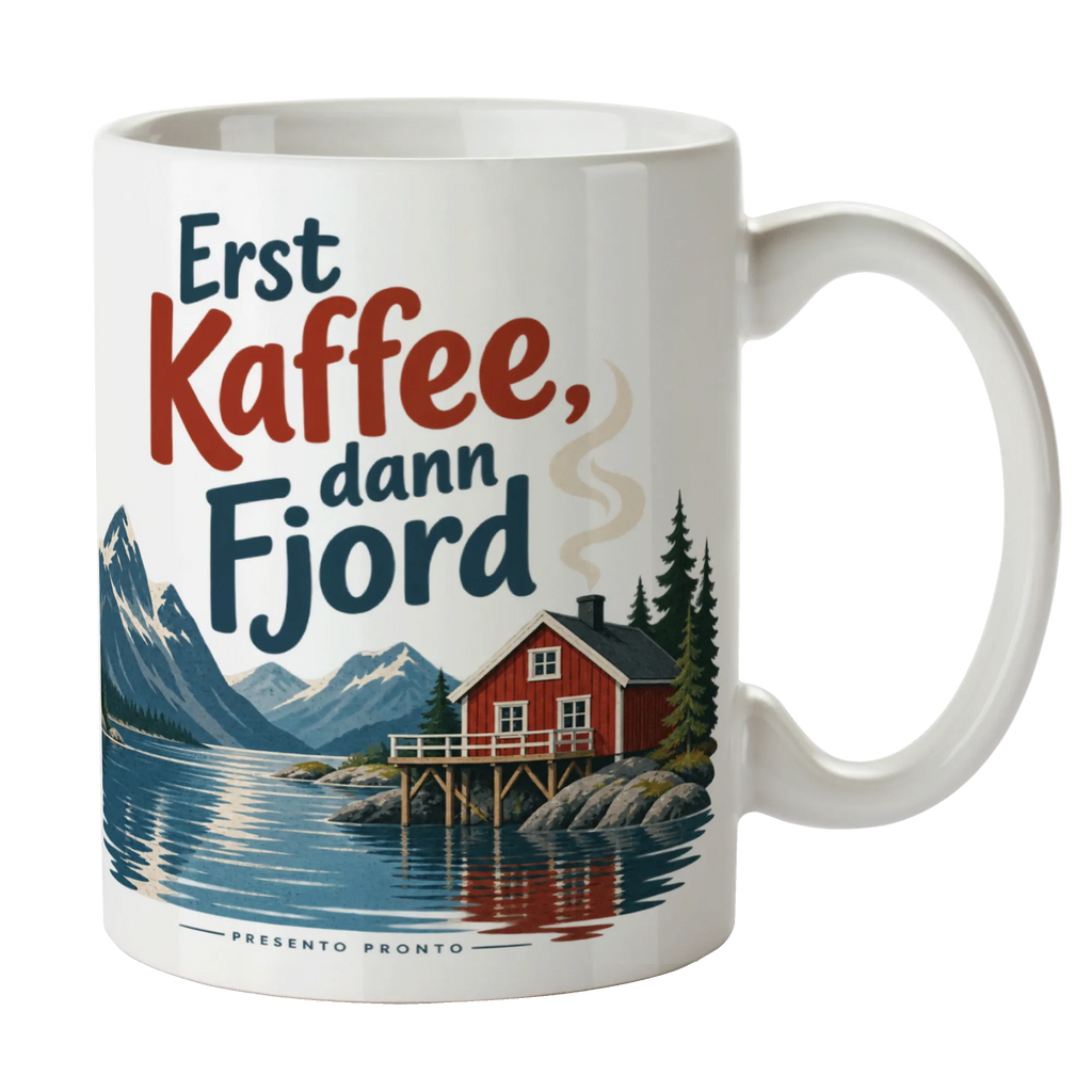 Lustige Kaffeetasse für Norwegenfans mit roter Hütte am Fjord|p:2017319|h:10ed35ece0ca0843ea0dc4776a654715