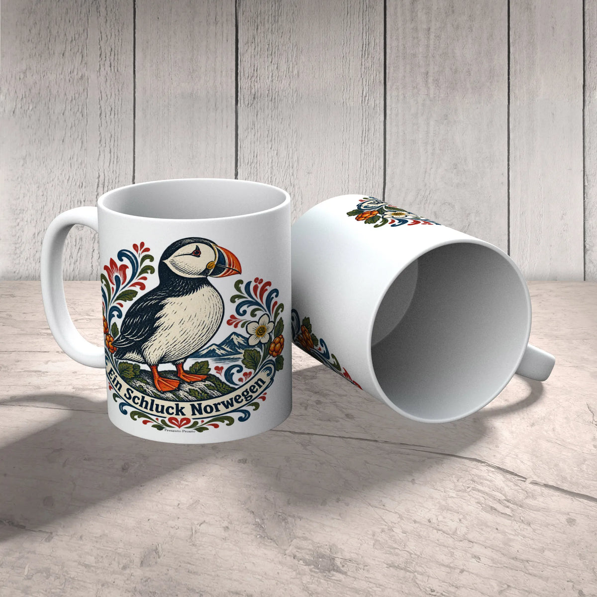 Gemütliche Kaffeetasse für Norwegenfans mit Papageientaucher