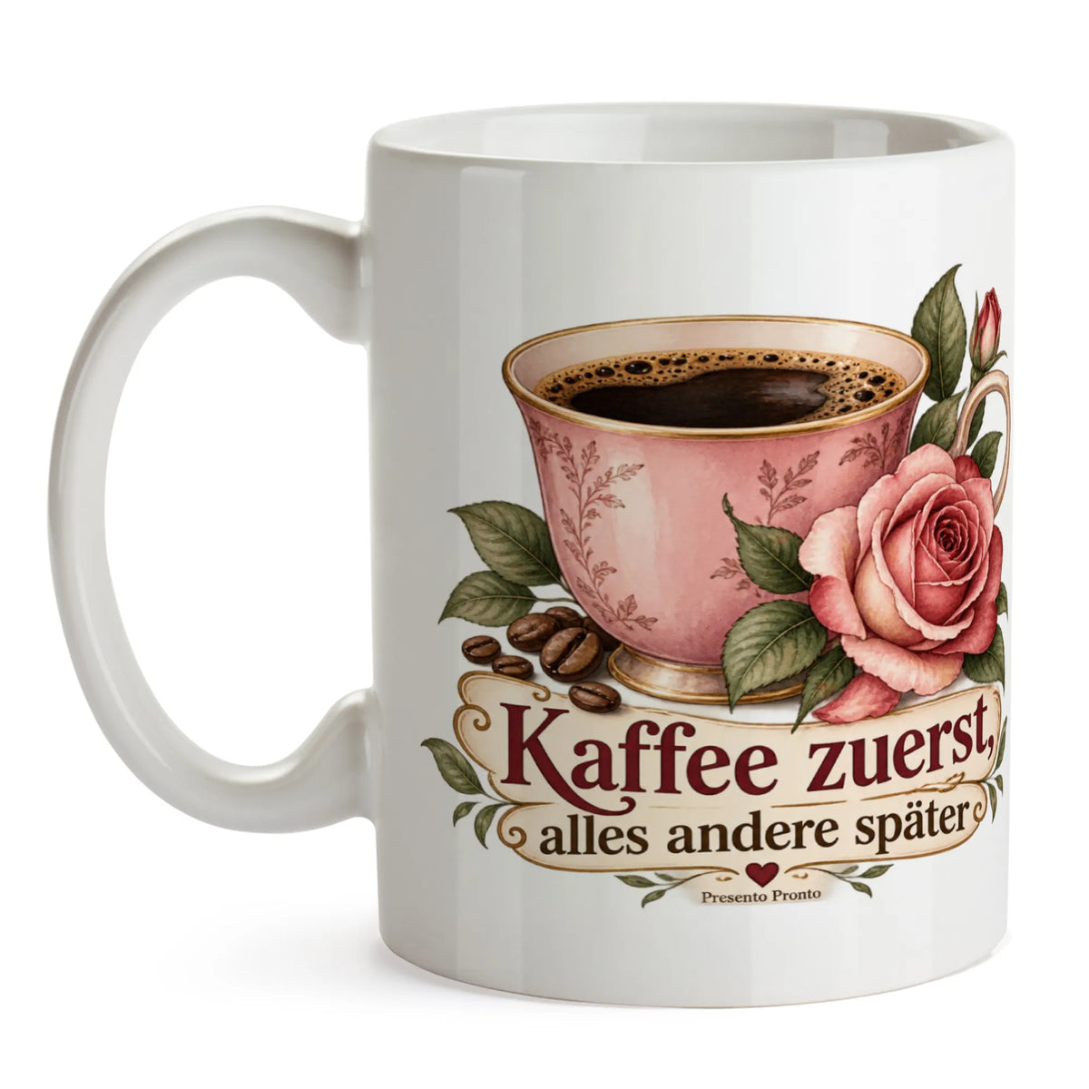Lustige Kaffeetasse mit Rose für Kaffeeliebhaber
