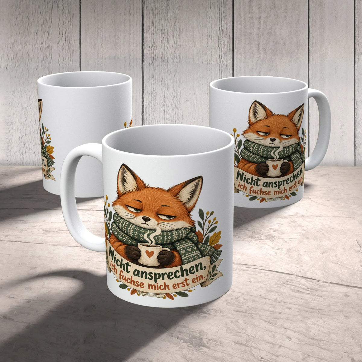 Lustiger Kaffeebecher mit Fuchs für Morgenmuffel