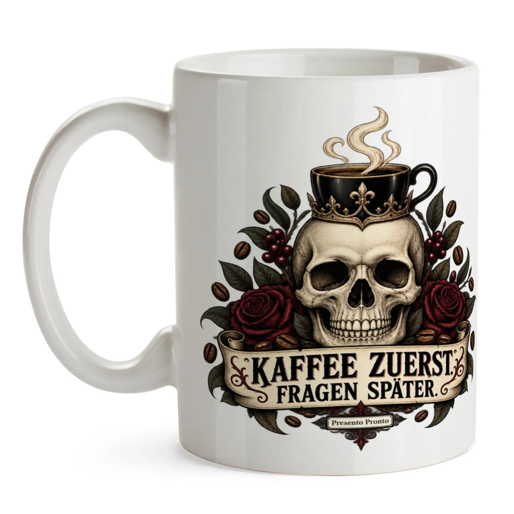 Lustige Totenkopftasse für Kaffeeliebhaber mit Kaffeebohnen|p:2017333|h:46660055ea606c7e4fef9dcccee24c33